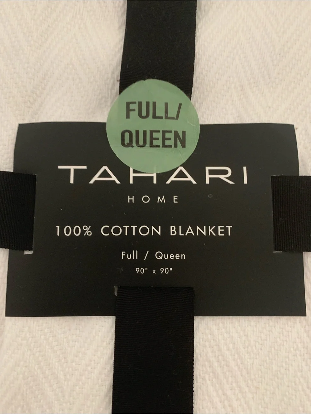 Tahari White Cotton Blanket with Subtle Herringbone Texture
